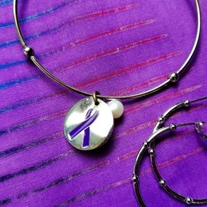 Purple Ribbon of Hope Bracelet +matching earrings